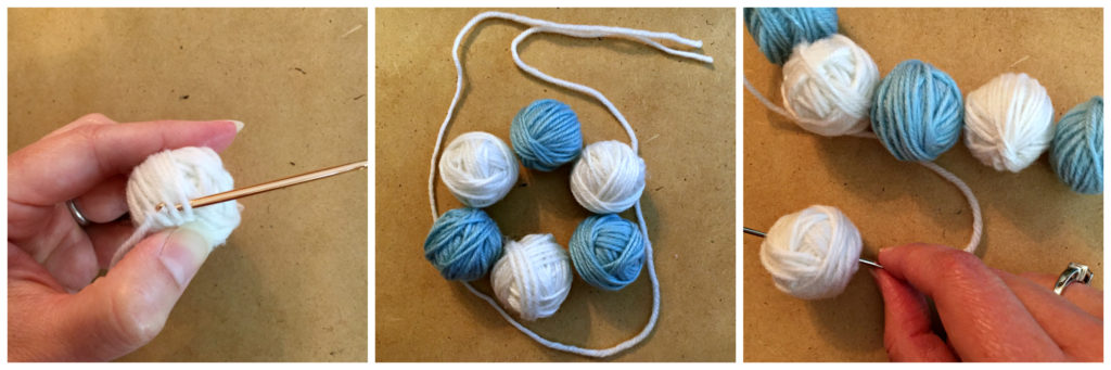 Steps for making a yarn ball ornament
